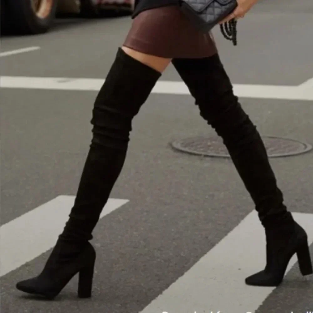 Tamara Mellon Over the Knee Thigh High Suede Black Boots size 37 1/2 or 7.5 US